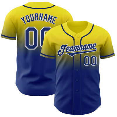 Custom Light Yellow Royal-White Authentic Fade Fashion Baseball Jersey