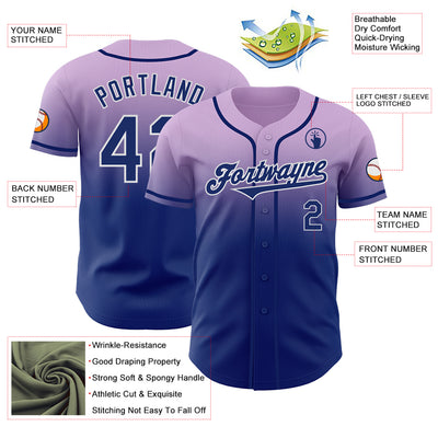 Custom Light Purple Royal-White Authentic Fade Fashion Baseball Jersey