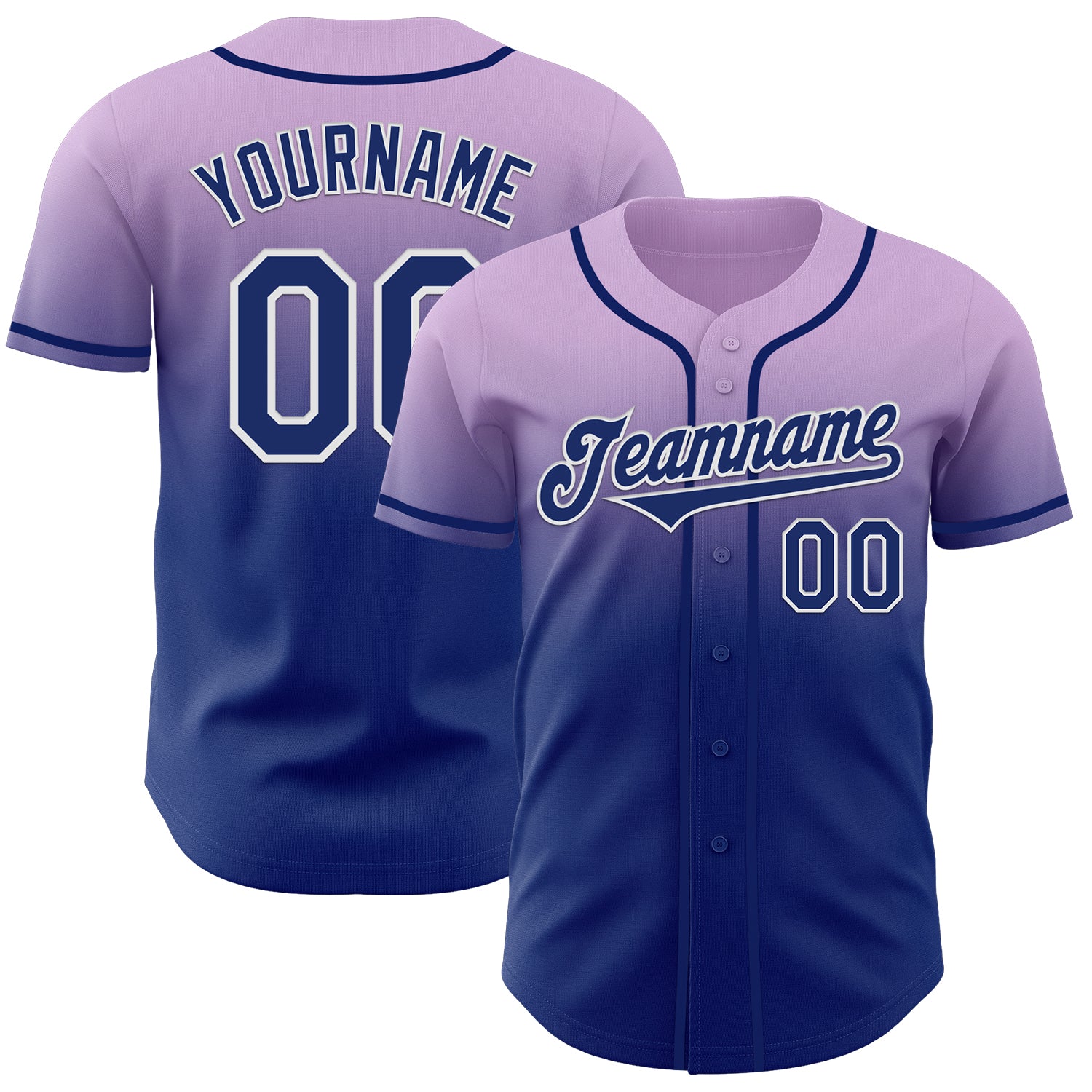 Custom Light Purple Royal-White Authentic Fade Fashion Baseball Jersey
