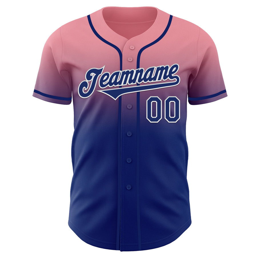 Custom Medium Pink Royal-White Authentic Fade Fashion Baseball Jersey