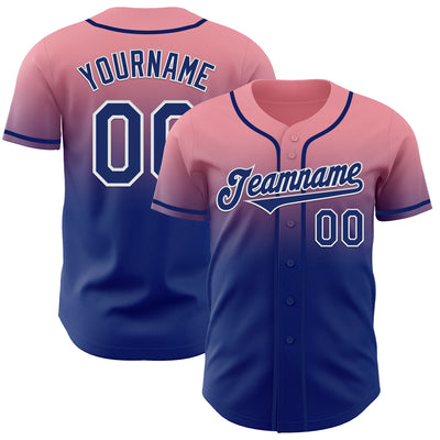 Custom Medium Pink Royal-White Authentic Fade Fashion Baseball Jersey