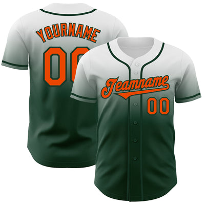 Custom White Orange-Green Authentic Fade Fashion Baseball Jersey