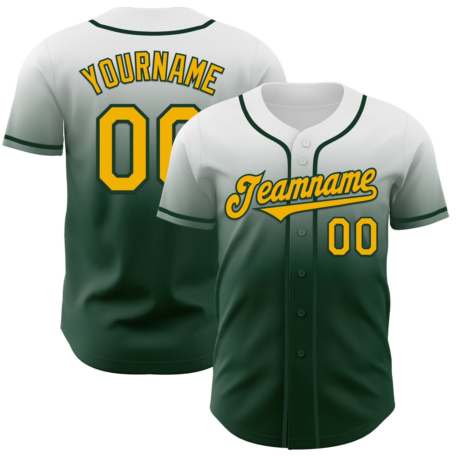 Custom White Gold-Green Authentic Fade Fashion Baseball Jersey