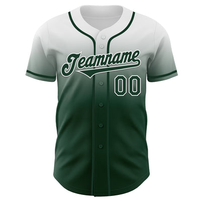 Custom White Green Authentic Fade Fashion Baseball Jersey