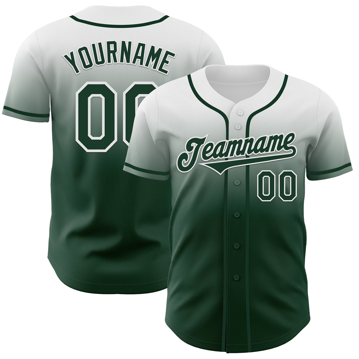 Custom White Green Authentic Fade Fashion Baseball Jersey