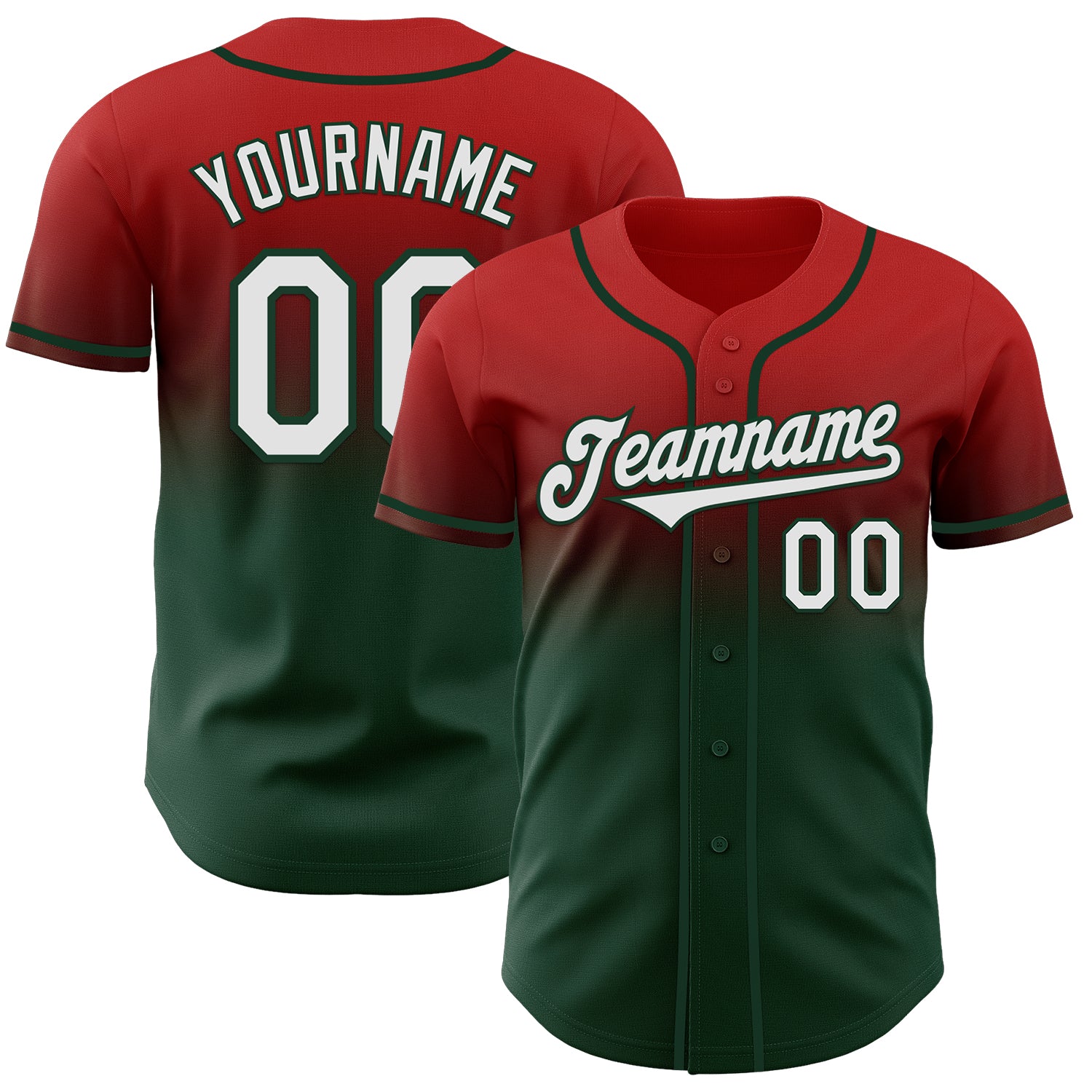 Custom Red White-Green Authentic Fade Fashion Baseball Jersey