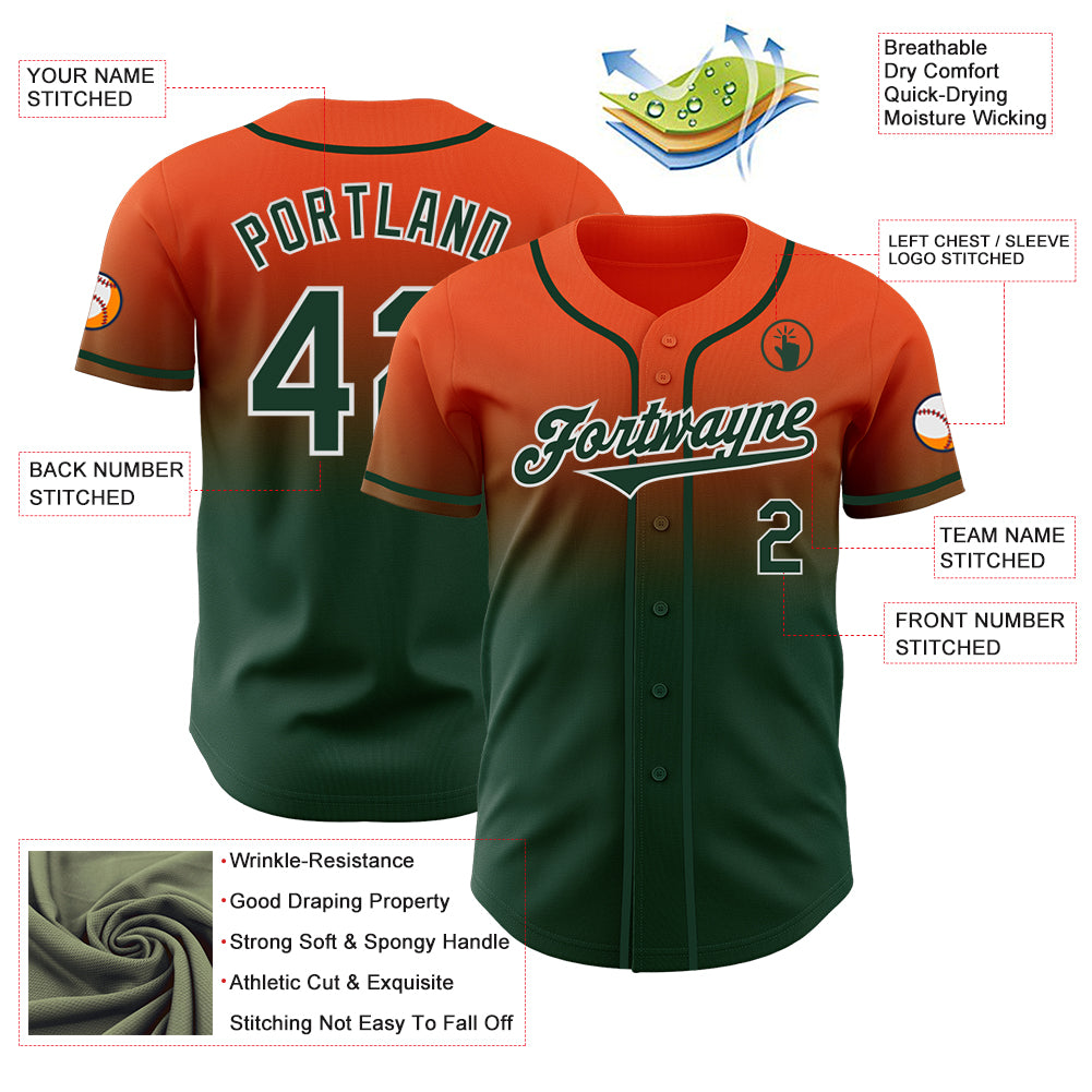 Custom Orange Green-White Authentic Fade Fashion Baseball Jersey
