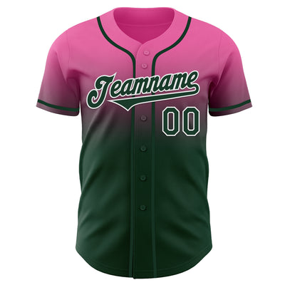 Custom Pink Green-White Authentic Fade Fashion Baseball Jersey