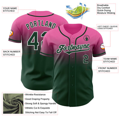 Custom Pink Green-White Authentic Fade Fashion Baseball Jersey