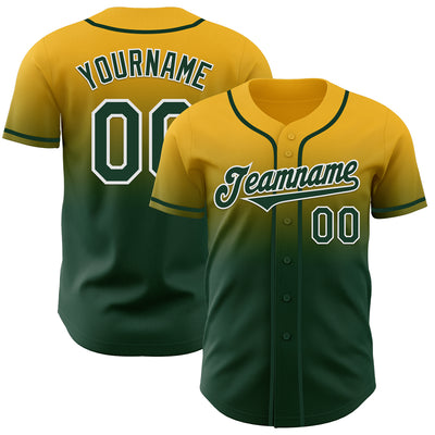 Custom Gold Green-White Authentic Fade Fashion Baseball Jersey