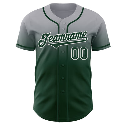 Custom Gray Green-White Authentic Fade Fashion Baseball Jersey