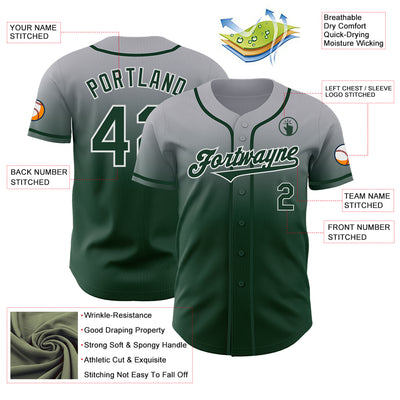 Custom Gray Green-White Authentic Fade Fashion Baseball Jersey