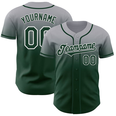 Custom Gray Green-White Authentic Fade Fashion Baseball Jersey
