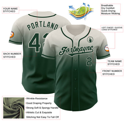 Custom Cream Green Authentic Fade Fashion Baseball Jersey