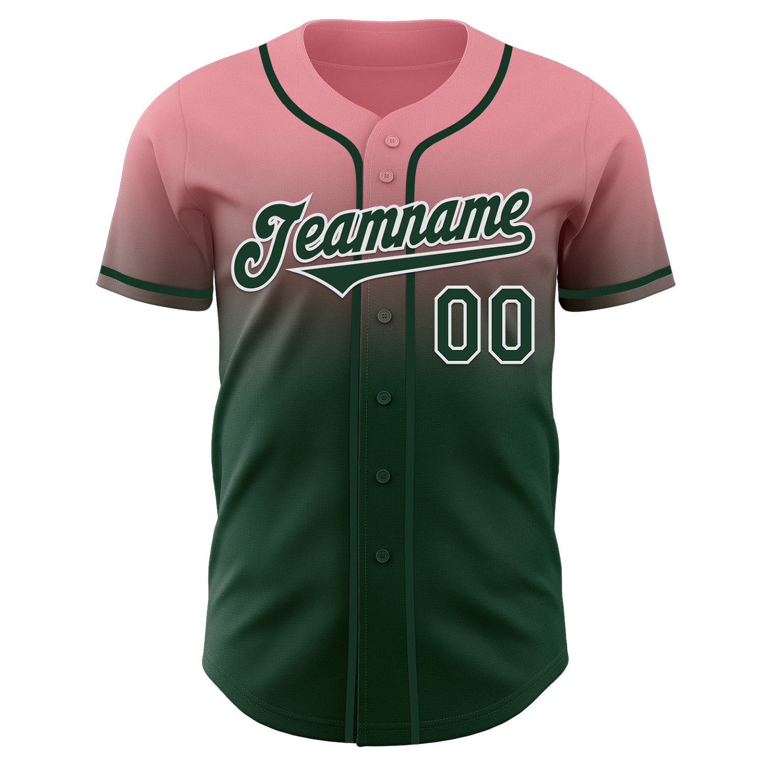 Custom Medium Pink Green-White Authentic Fade Fashion Baseball Jersey