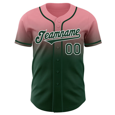 Custom Medium Pink Green-White Authentic Fade Fashion Baseball Jersey