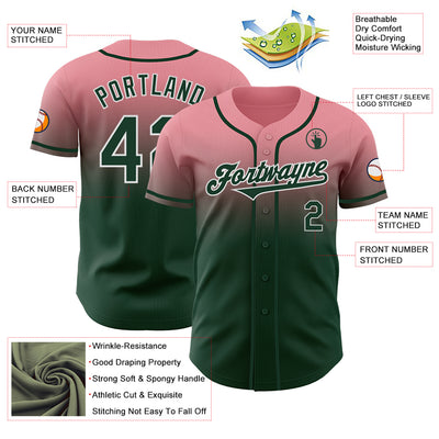 Custom Medium Pink Green-White Authentic Fade Fashion Baseball Jersey