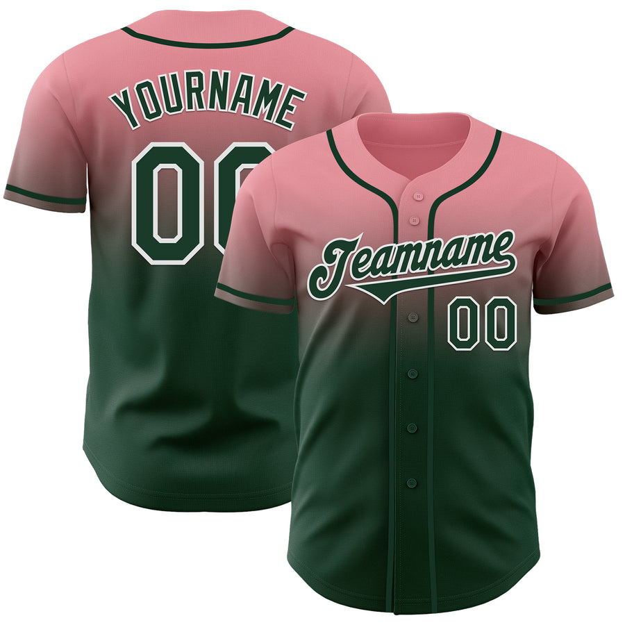 Custom Medium Pink Green-White Authentic Fade Fashion Baseball Jersey