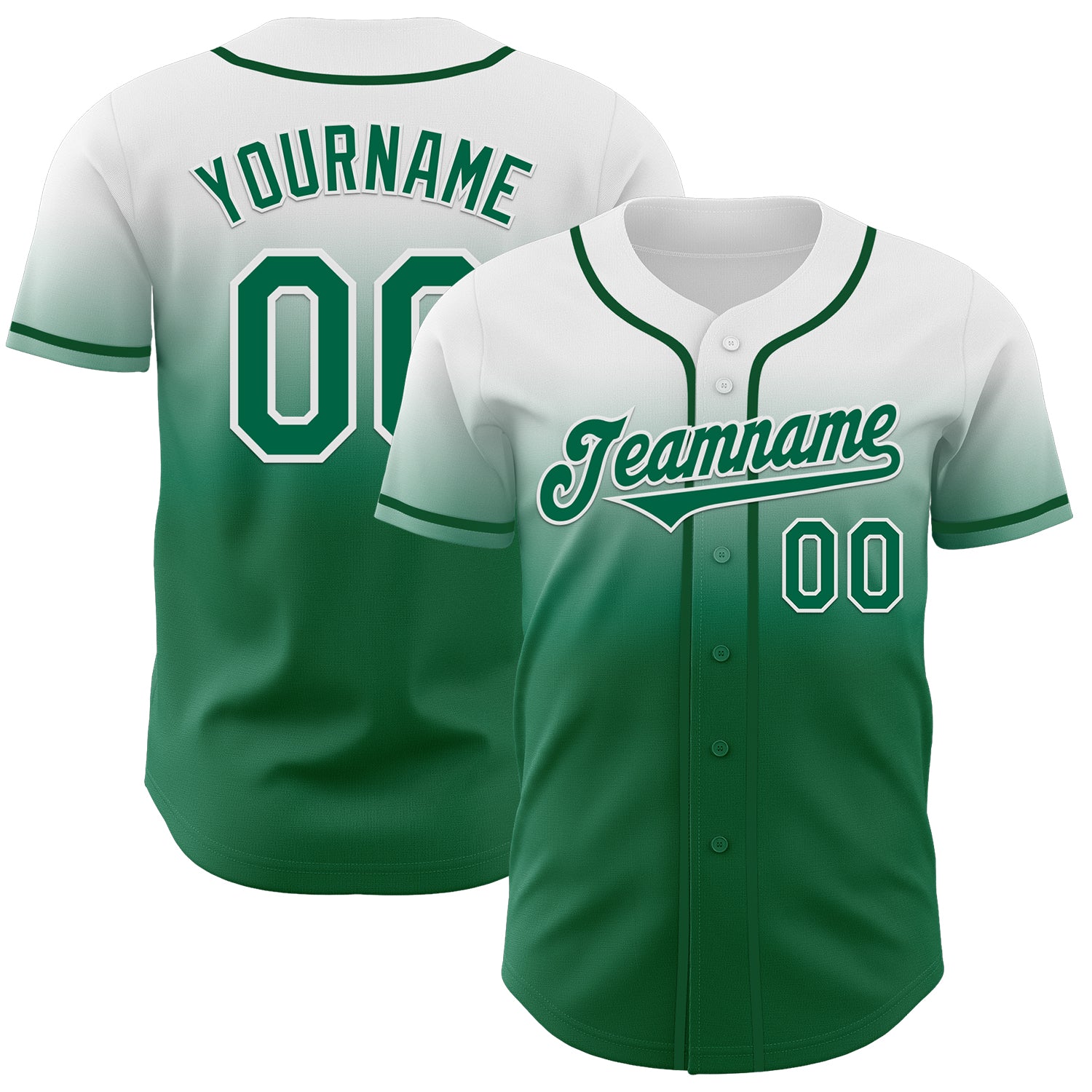 Custom White Kelly Green Authentic Fade Fashion Baseball Jersey