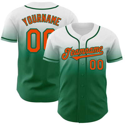 Custom White Orange-Kelly Green Authentic Fade Fashion Baseball Jersey