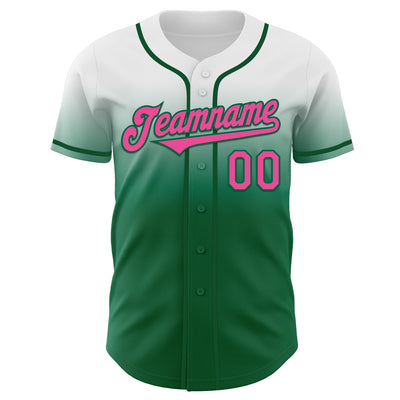 Custom White Pink-Kelly Green Authentic Fade Fashion Baseball Jersey