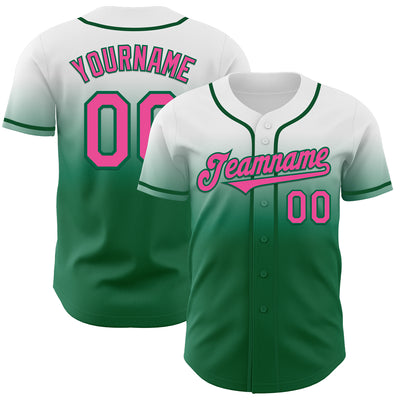 Custom White Pink-Kelly Green Authentic Fade Fashion Baseball Jersey