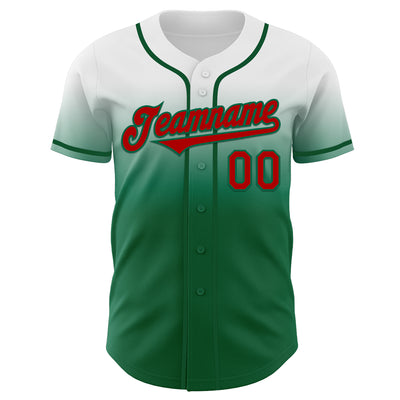 Custom White Red-Kelly Green Authentic Fade Fashion Baseball Jersey