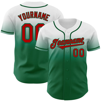 Custom White Red-Kelly Green Authentic Fade Fashion Baseball Jersey