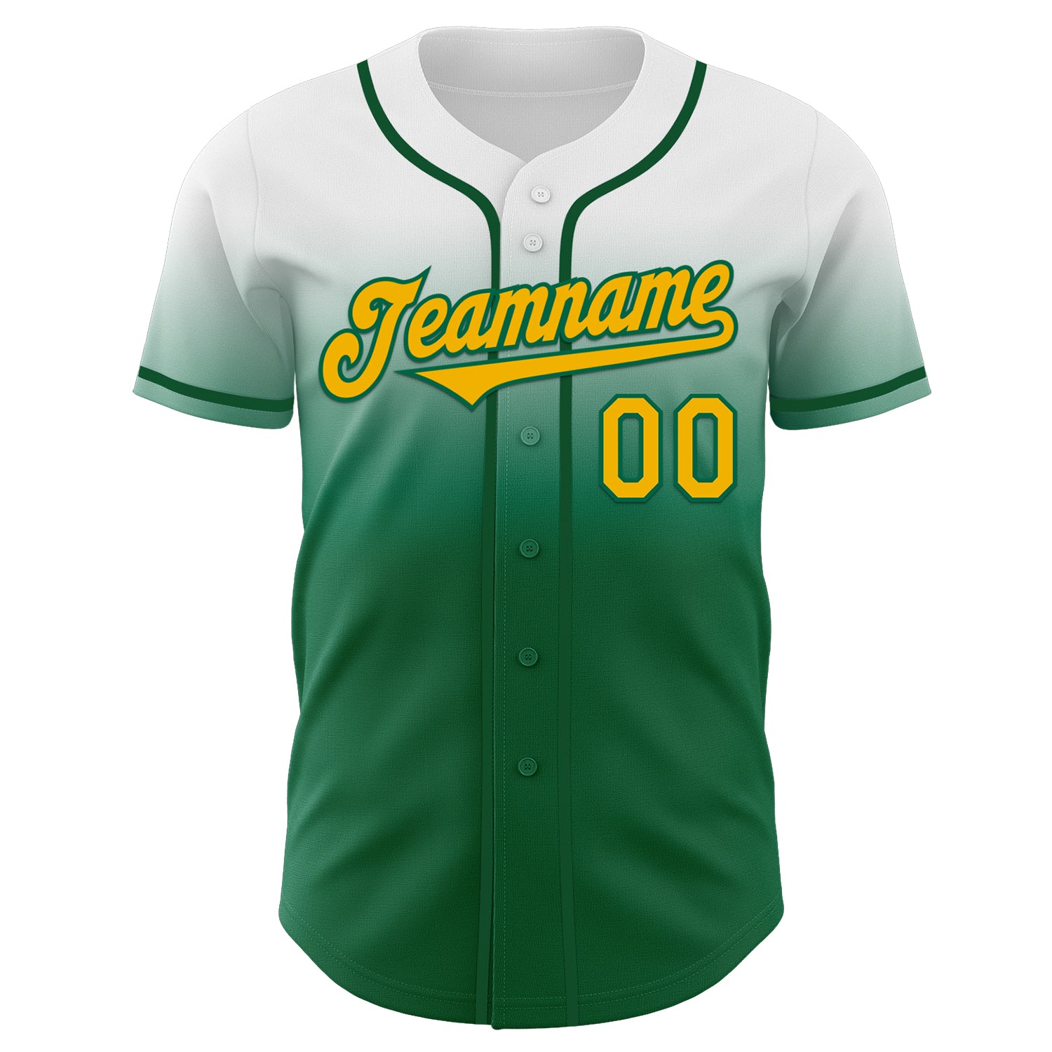 Custom White Gold-Kelly Green Authentic Fade Fashion Baseball Jersey