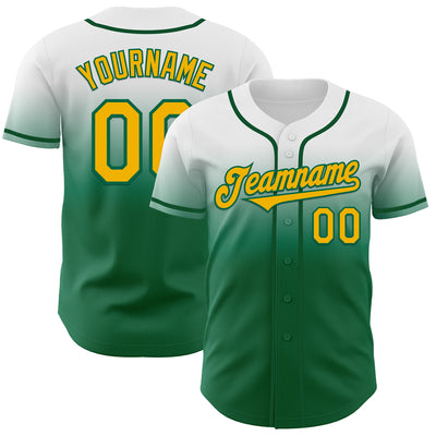 Custom White Gold-Kelly Green Authentic Fade Fashion Baseball Jersey