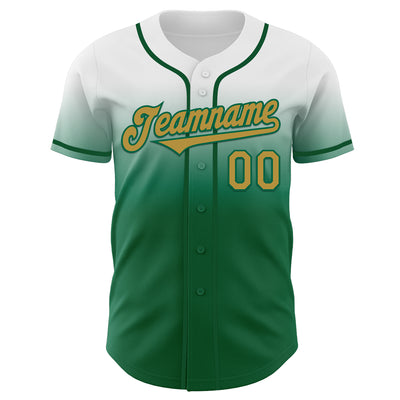 Custom White Old Gold-Kelly Green Authentic Fade Fashion Baseball Jersey