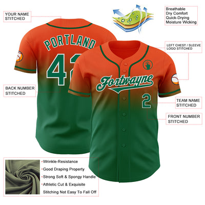 Custom Orange Kelly Green-White Authentic Fade Fashion Baseball Jersey