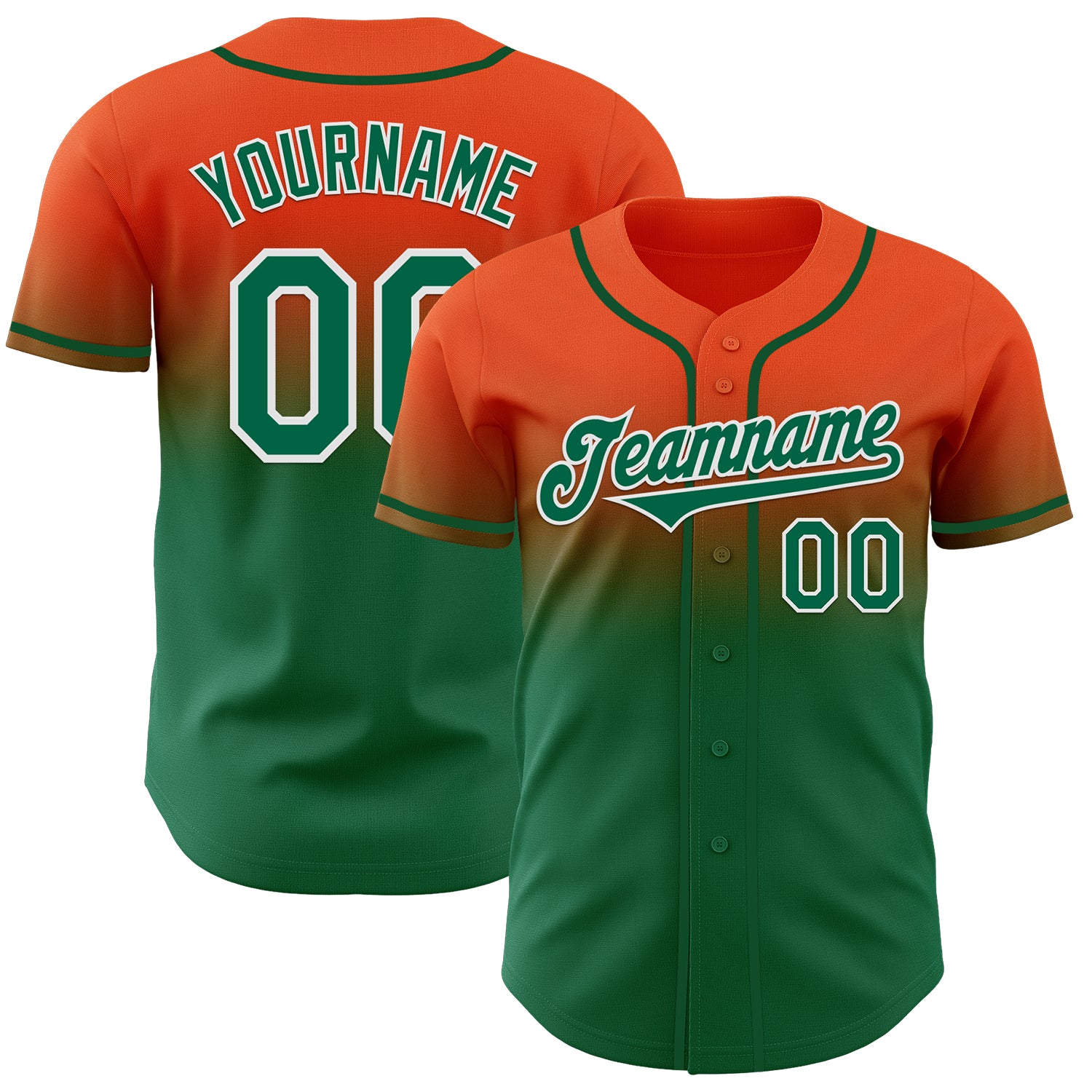 Custom Orange Kelly Green-White Authentic Fade Fashion Baseball Jersey
