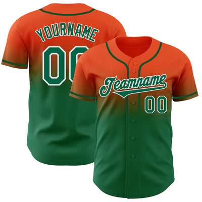 Custom Orange Kelly Green-White Authentic Fade Fashion Baseball Jersey