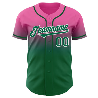 Custom Pink Kelly Green-White Authentic Fade Fashion Baseball Jersey