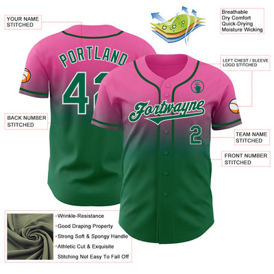 Custom Pink Kelly Green-White Authentic Fade Fashion Baseball Jersey