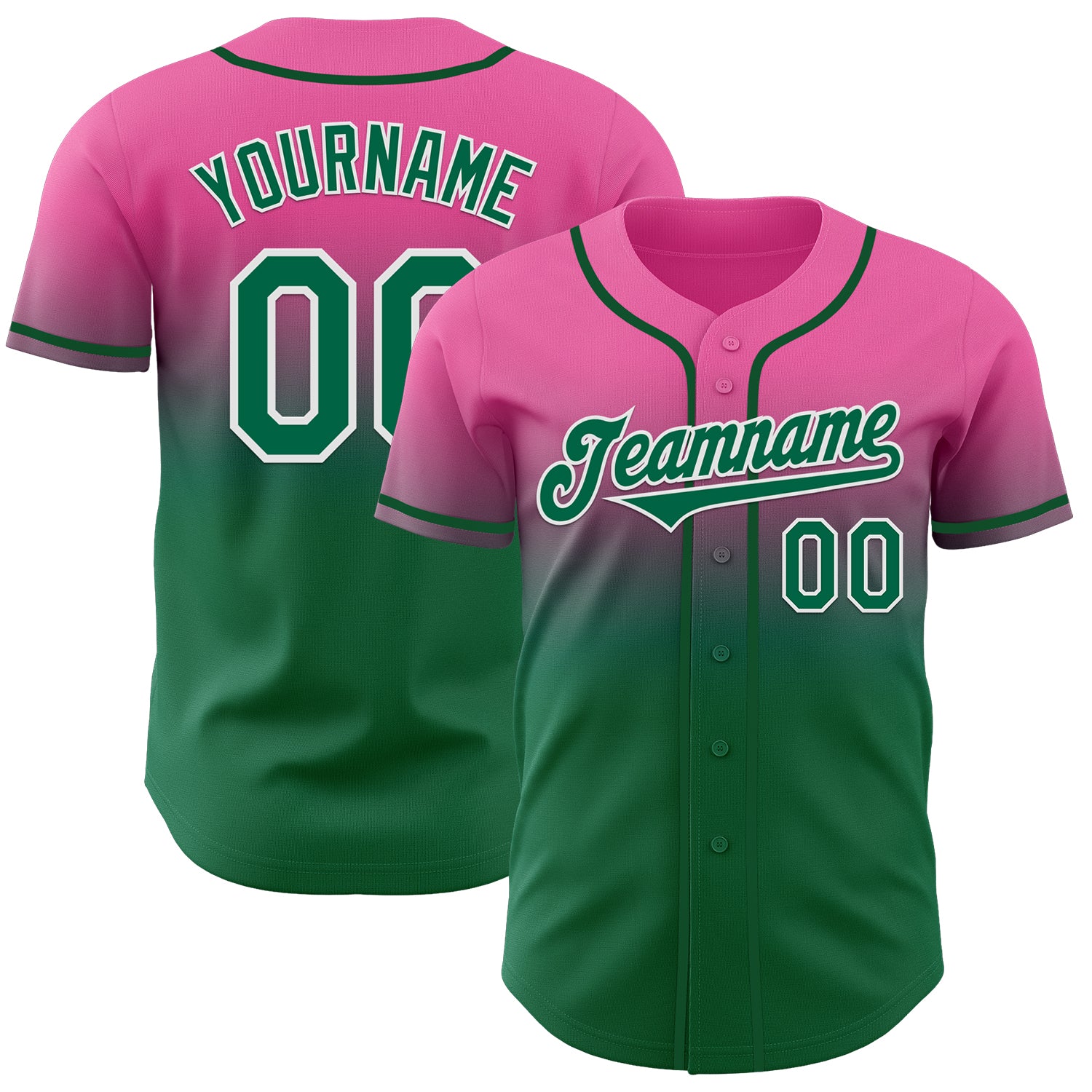 Custom Pink Kelly Green-White Authentic Fade Fashion Baseball Jersey