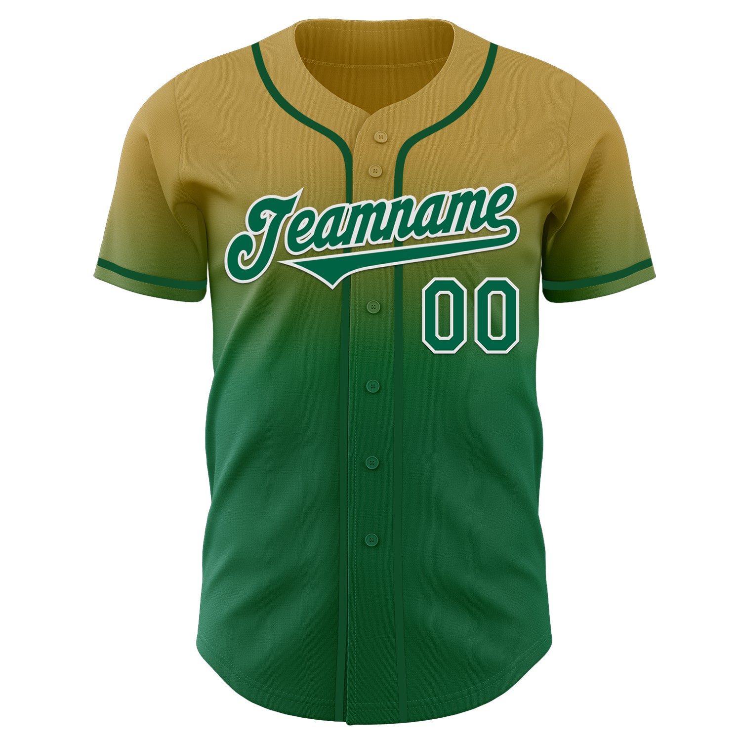Custom Old Gold Kelly Green-White Authentic Fade Fashion Baseball Jersey