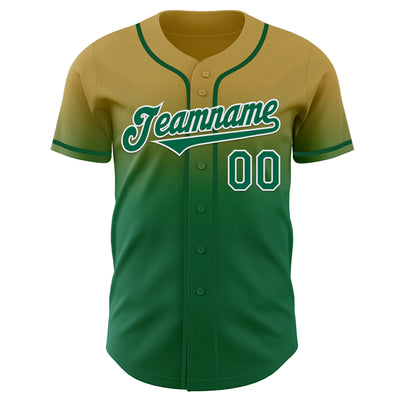 Custom Old Gold Kelly Green-White Authentic Fade Fashion Baseball Jersey