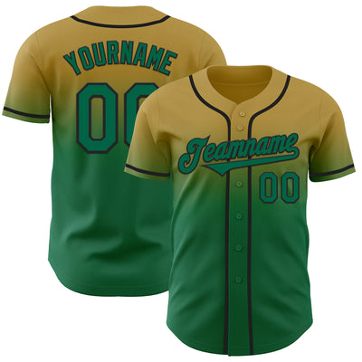 Custom Old Gold Kelly Green-Black Authentic Fade Fashion Baseball Jersey