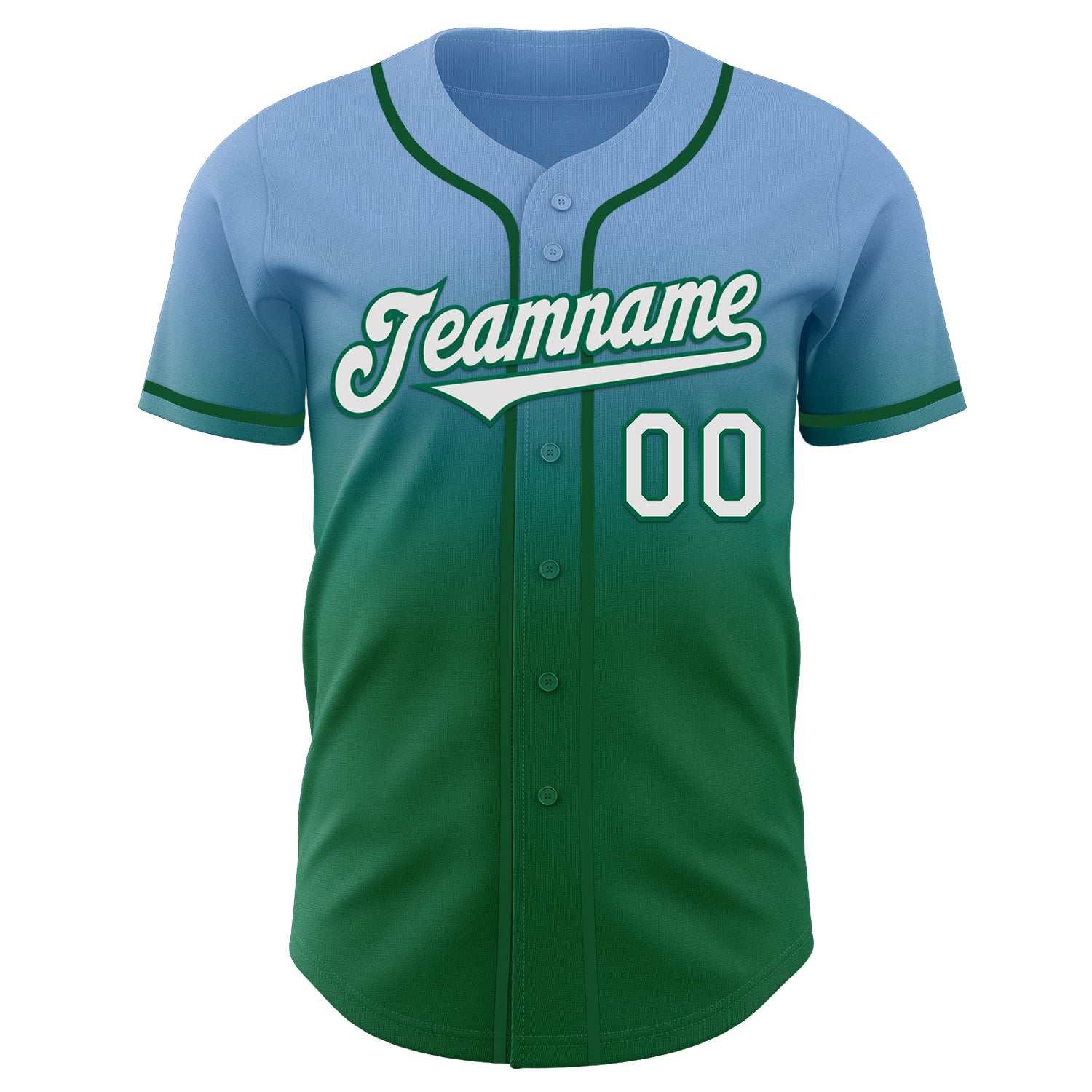 Custom Light Blue White-Kelly Green Authentic Fade Fashion Baseball Jersey