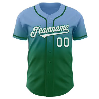 Custom Light Blue White-Kelly Green Authentic Fade Fashion Baseball Jersey