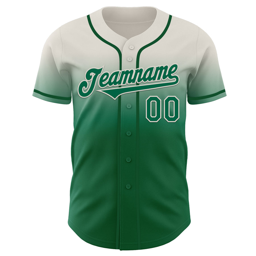 Custom Cream Kelly Green Authentic Fade Fashion Baseball Jersey