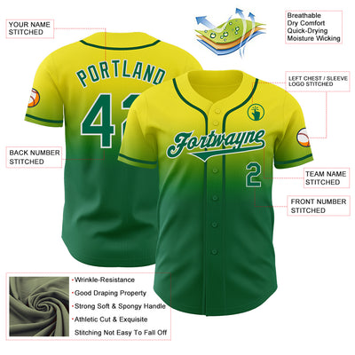 Custom Light Yellow Kelly Green-White Authentic Fade Fashion Baseball Jersey