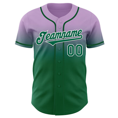 Custom Light Purple Kelly Green-White Authentic Fade Fashion Baseball Jersey
