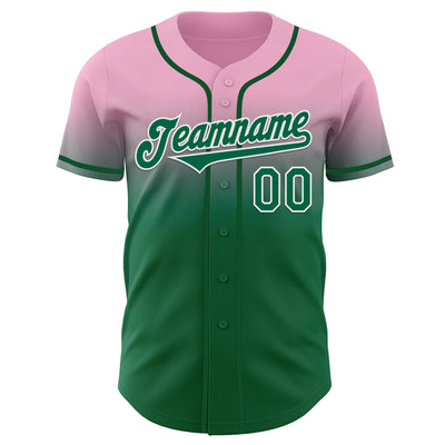 Custom Light Pink Kelly Green-White Authentic Fade Fashion Baseball Jersey