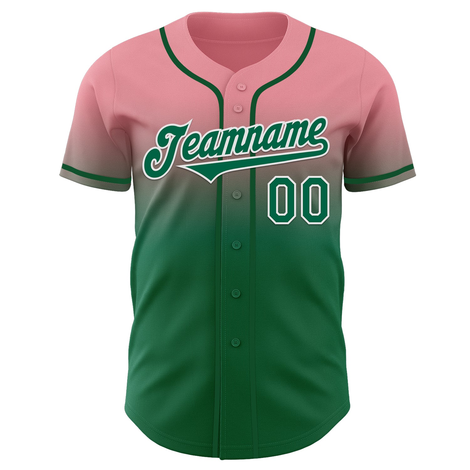 Custom Medium Pink Kelly Green-White Authentic Fade Fashion Baseball Jersey