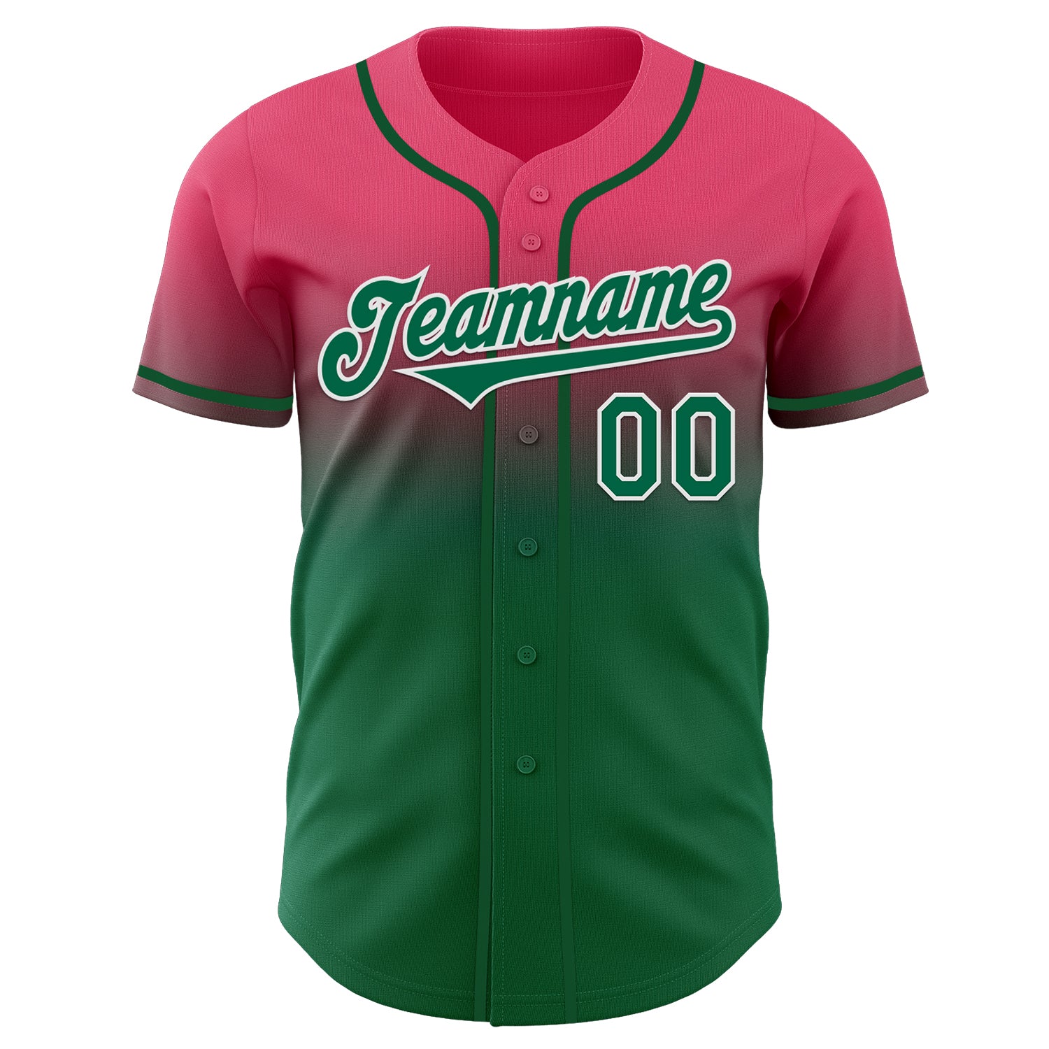 Custom Neon Pink Kelly Green-White Authentic Fade Fashion Baseball Jersey