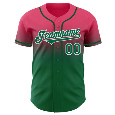 Custom Neon Pink Kelly Green-White Authentic Fade Fashion Baseball Jersey
