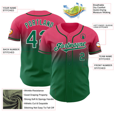 Custom Neon Pink Kelly Green-White Authentic Fade Fashion Baseball Jersey